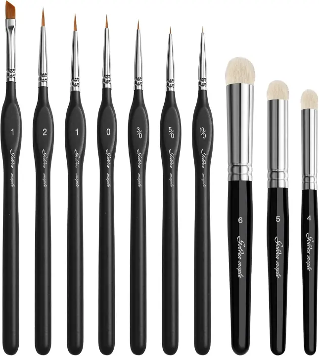 Golden Maple 10-Piece Miniature Detail & Dry Brush Set for Hobby Painting
